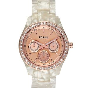 Stella Pearlized White Resin Fossil Watch